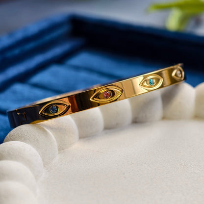 Multi Colour Evil Eye Gold Bangle