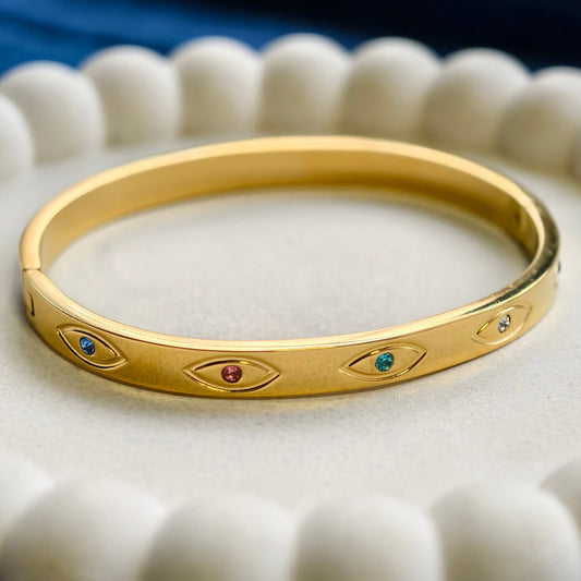 Multi Colour Evil Eye Gold Bangle