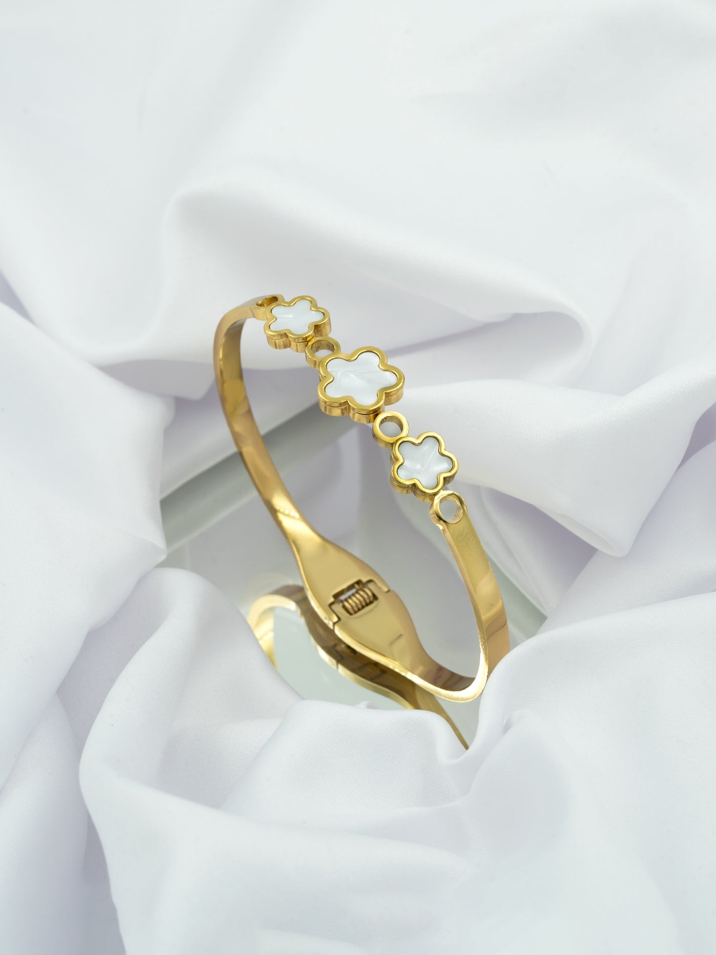 Triple White MOP Clover & Circle Cuff Bangle