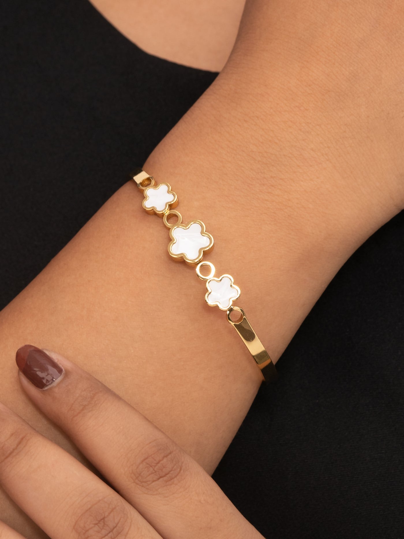 Triple White MOP Clover & Circle Cuff Bangle