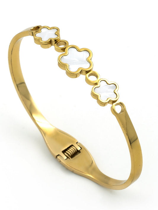 Triple White MOP Clover & Circle Cuff Bangle