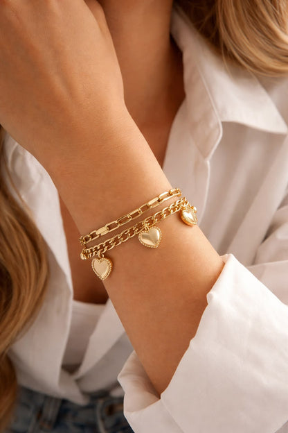 Heart Charm Multi Chain Bracelet Set