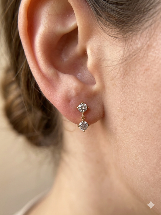 Double Crystal Round Drop Earrings