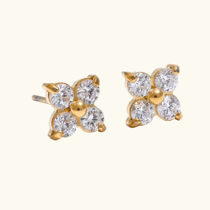 Four Petal Flower Crystal Stud Earrings