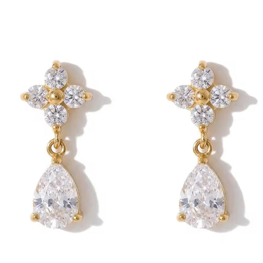 Floral Cluster and Teardrop Crystal Earrings