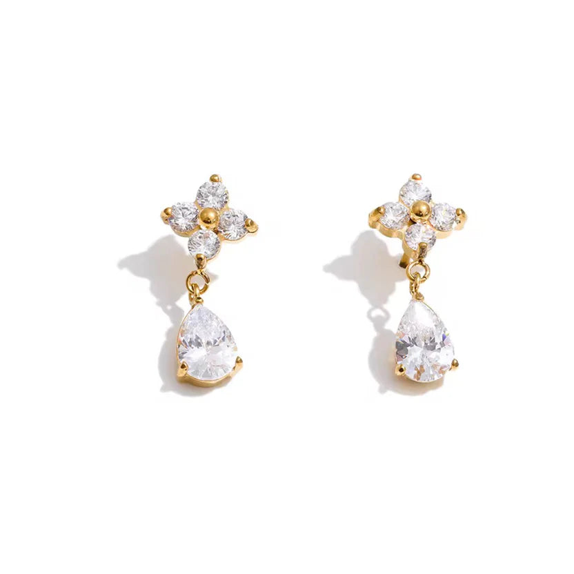 Floral Cluster and Teardrop Crystal Earrings