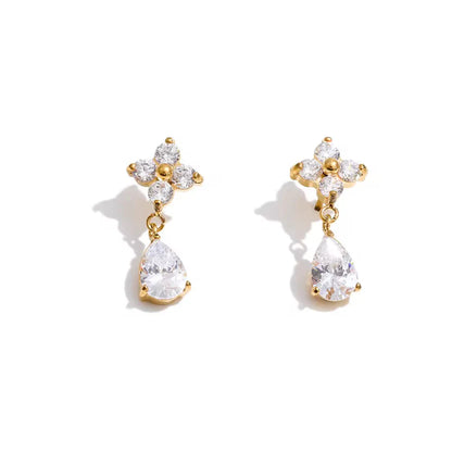 Floral Cluster and Teardrop Crystal Earrings