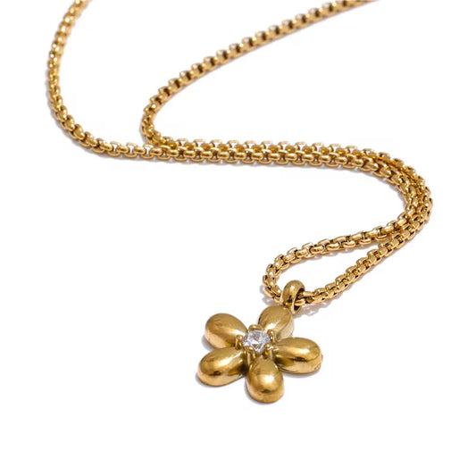 Puffy Flower Pendant Box Chain Necklace