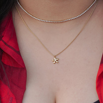 Puffy Flower Pendant Box Chain Necklace