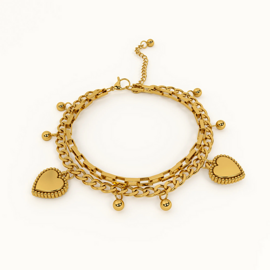 Heart Charm Multi Chain Bracelet Set