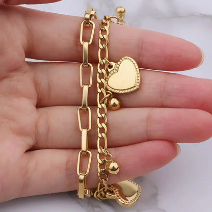 Heart Charm Multi Chain Bracelet Set