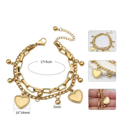 Heart Charm Multi Chain Bracelet Set