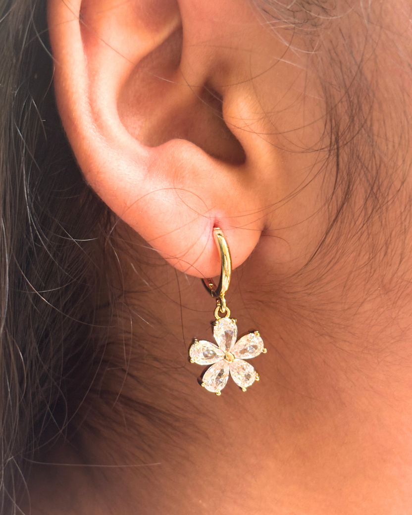 Crystal Flower Hoop Drop Earrings