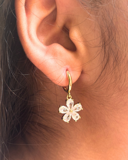 Crystal Flower Hoop Drop Earrings