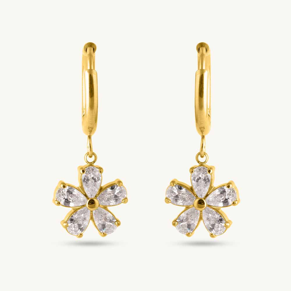 Crystal Flower Hoop Drop Earrings
