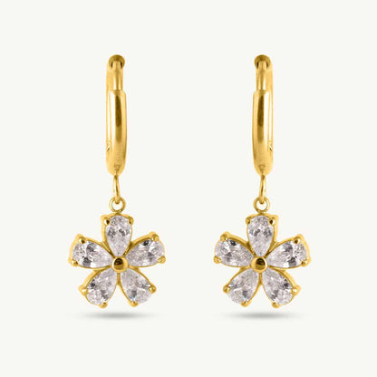 Crystal Flower Hoop Drop Earrings