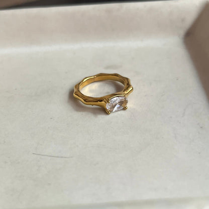 Bamboo Band Oval CZ Solitaire Ring