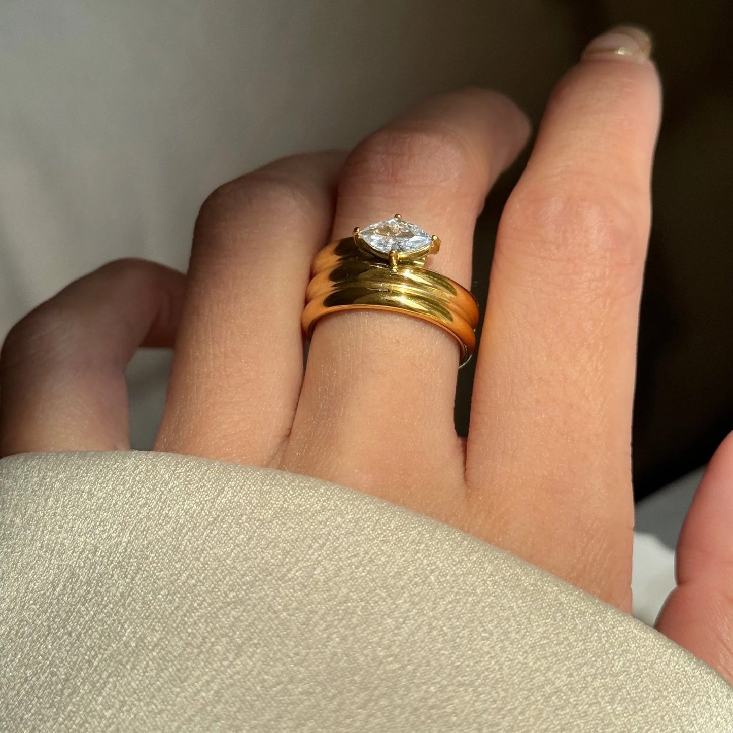 Marquise Solitaire Thin Band Ring