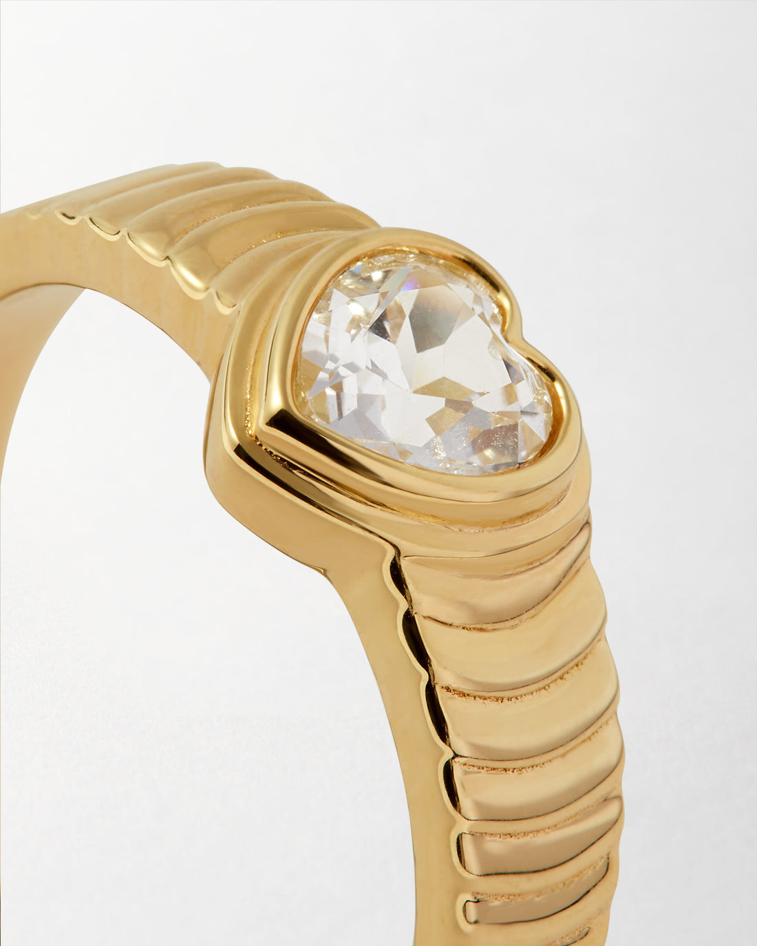 Ribbed Band Heart Bezel CZ Ring