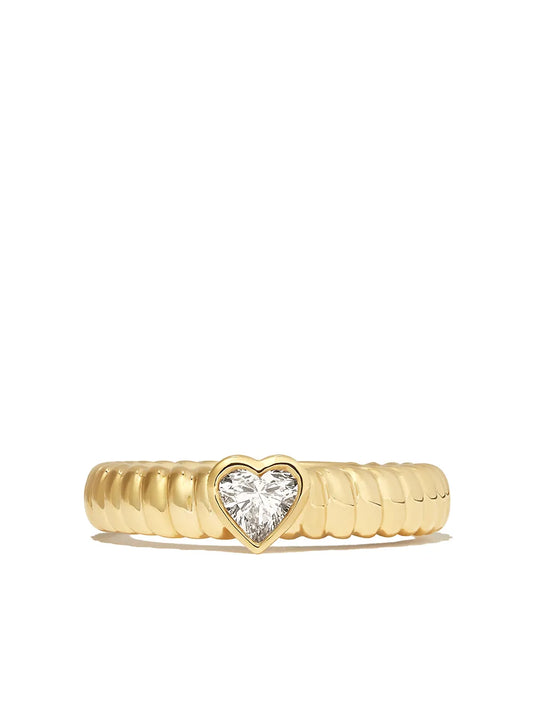 Ribbed Band Heart Bezel CZ Ring