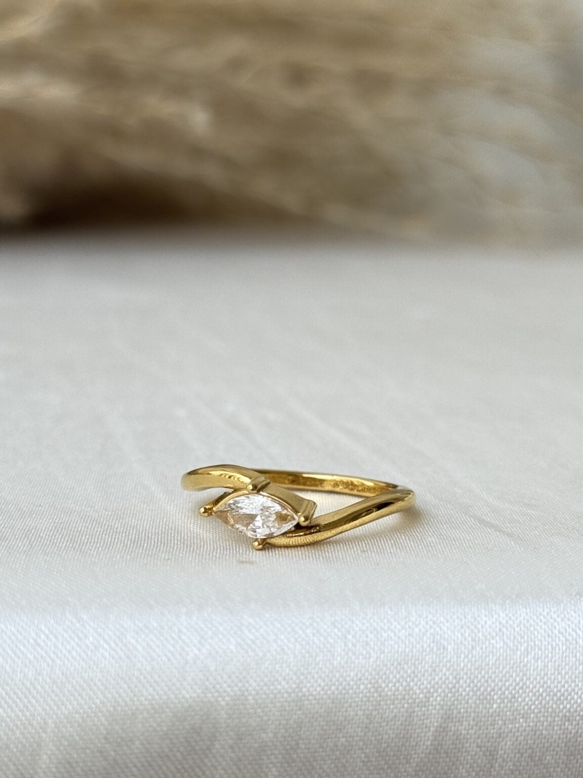 Twisted Band Marquise CZ Solitaire Ring