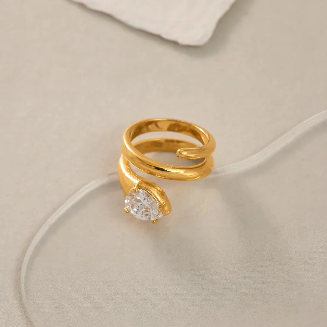 Trillion CZ Snake Wrap Ring