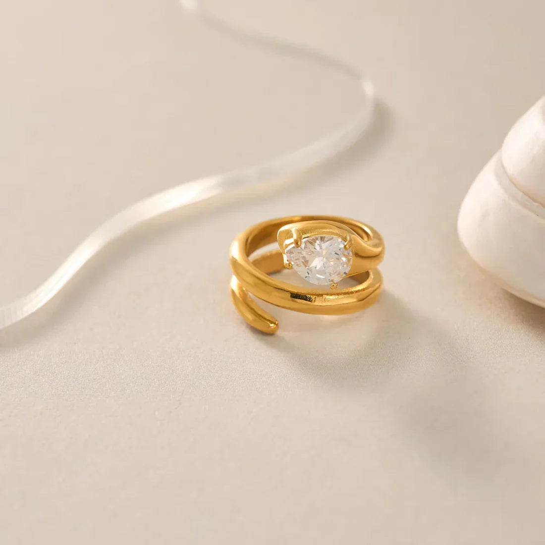 Trillion CZ Snake Wrap Ring