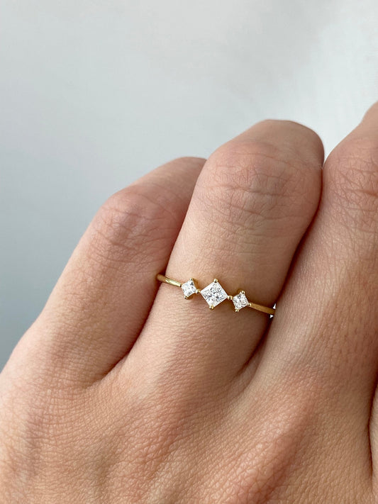Three Princess Cut CZ Ring