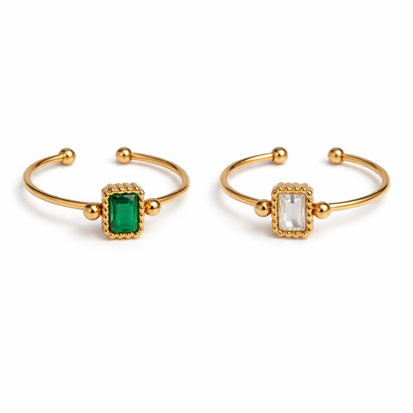 Beaded Frame Crystal Cut Open Ring