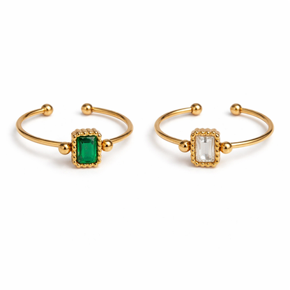 Beaded Frame Crystal Cut Open Ring