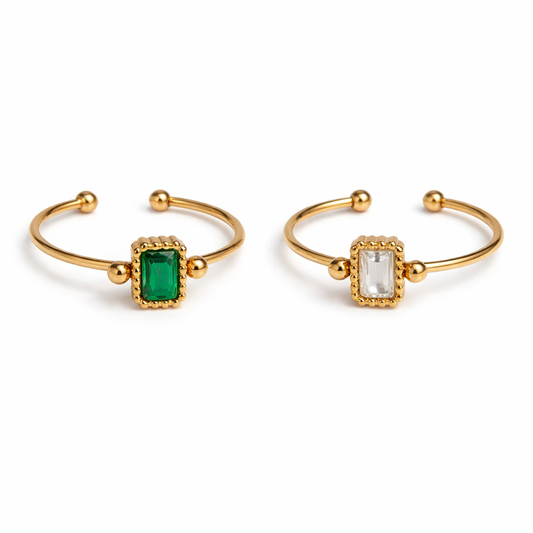 Beaded Frame Crystal Cut Open Ring