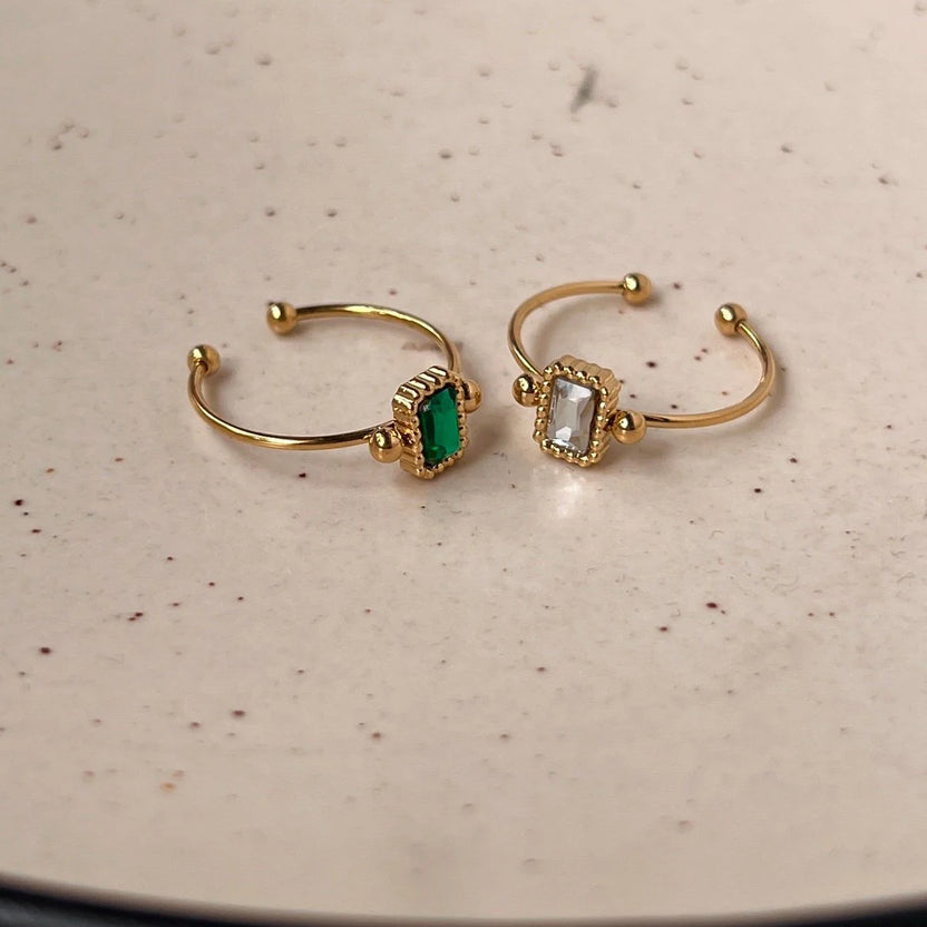 Beaded Frame Crystal Cut Open Ring