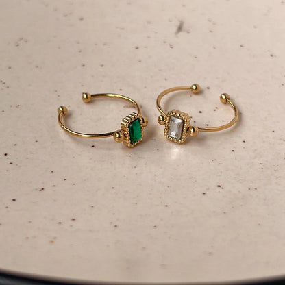 Beaded Frame Crystal Cut Open Ring
