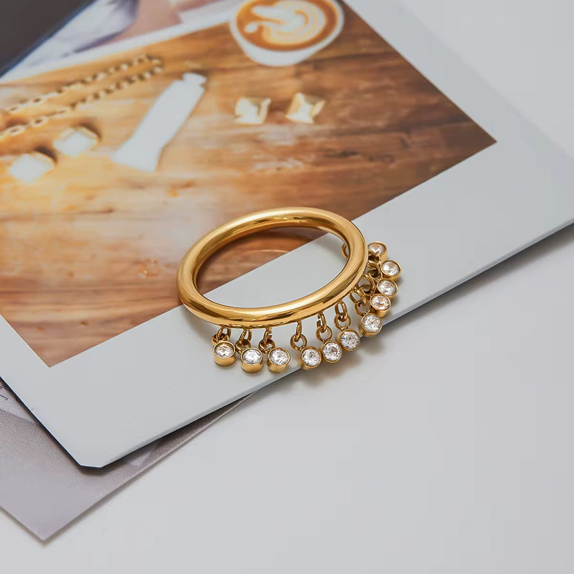 Dangling Bezel Crystal Fringe Ring