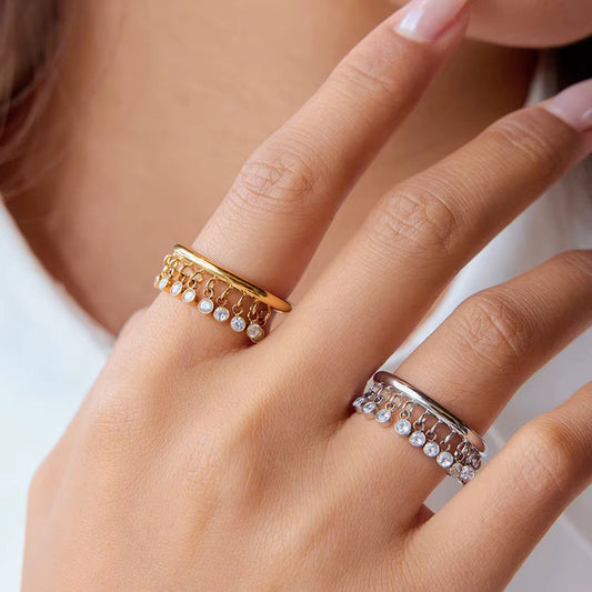 Dangling Bezel Crystal Fringe Ring