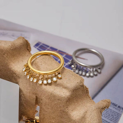 Dangling Bezel Crystal Fringe Ring