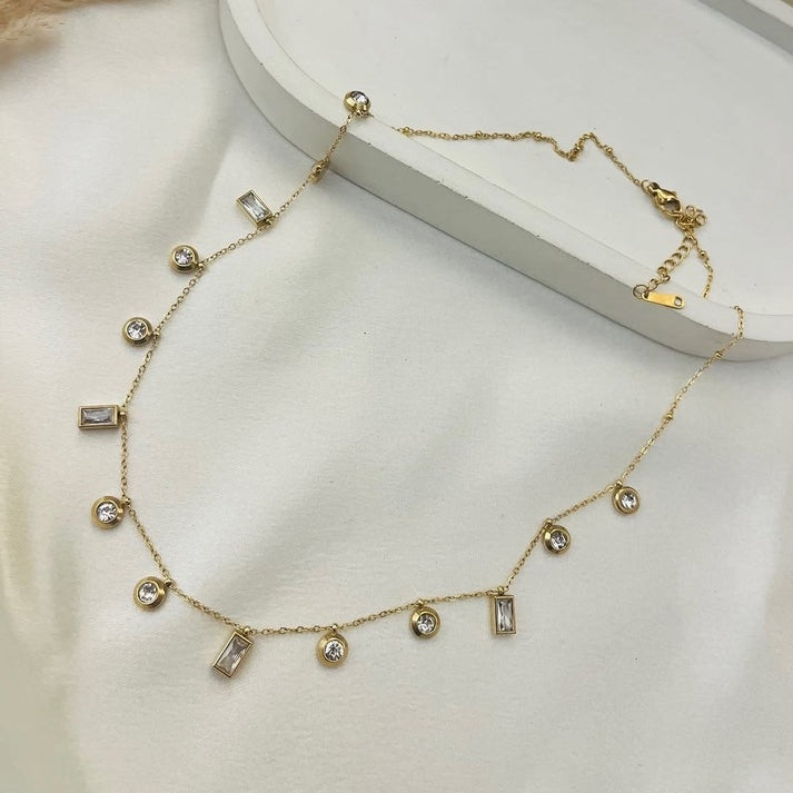 Crystal Bezel Fringe Necklace