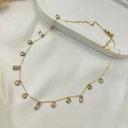 Crystal Bezel Fringe Necklace