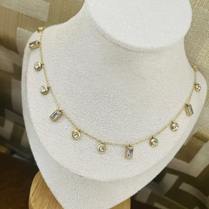 Crystal Bezel Fringe Necklace