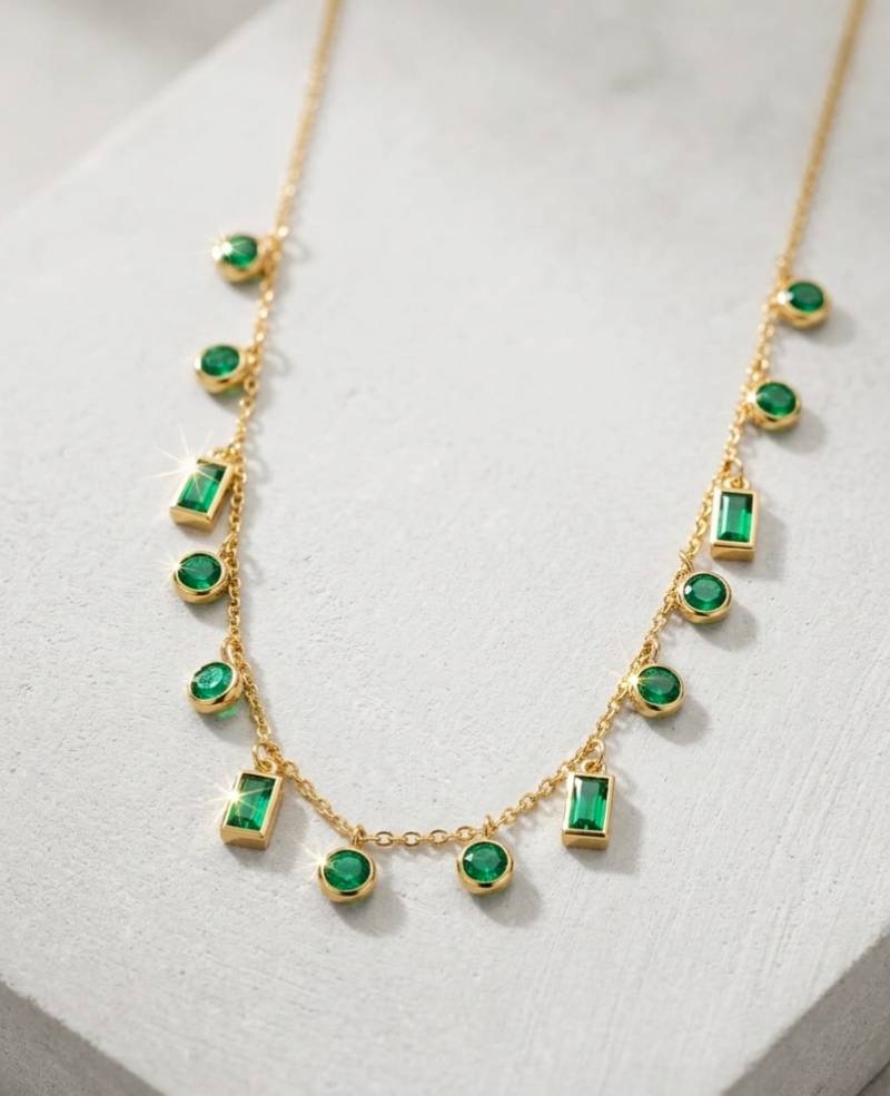 Crystal Bezel Fringe Necklace