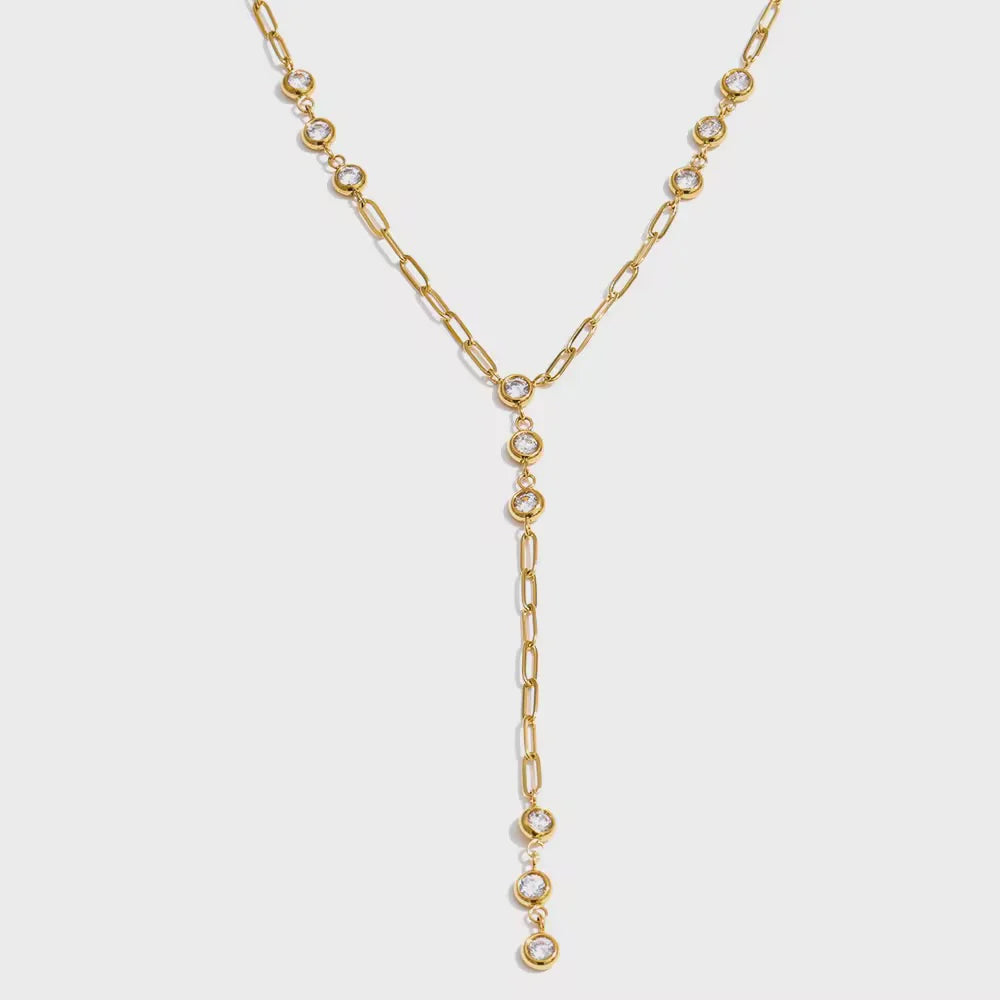 Crystal Bezel Lariat Necklace