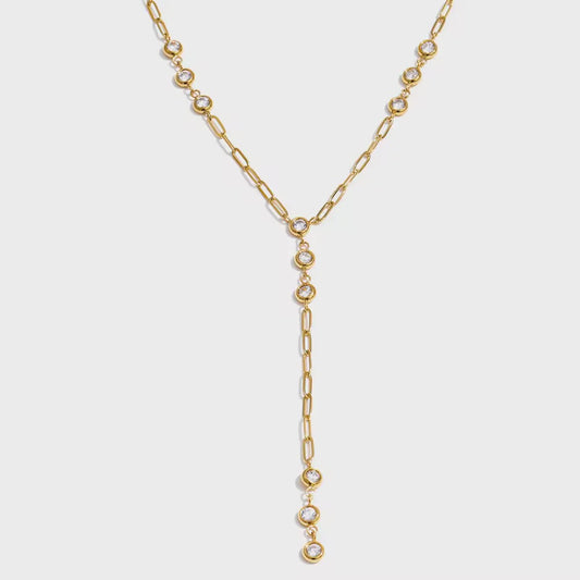 Crystal Bezel Lariat Necklace