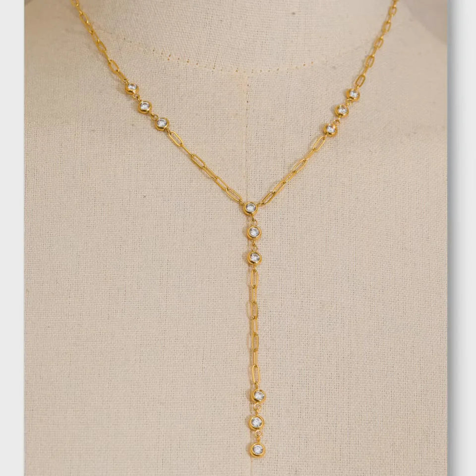 Crystal Bezel Lariat Necklace