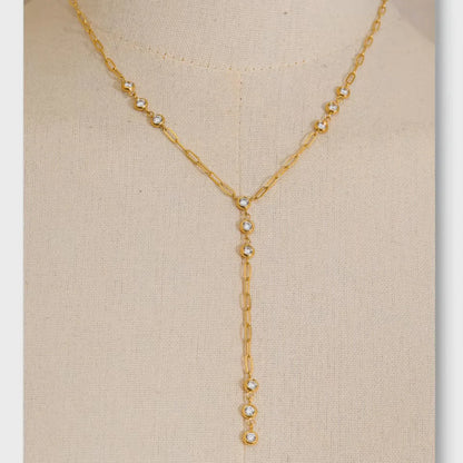 Crystal Bezel Lariat Necklace