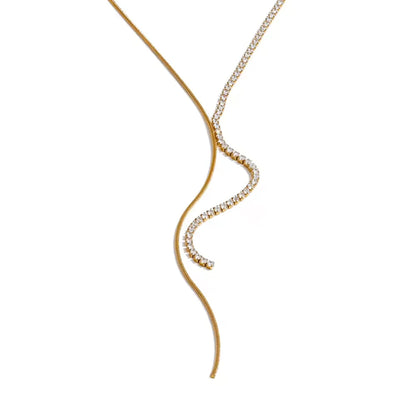 Half Tennis Snake Chain Lariat Necklace
