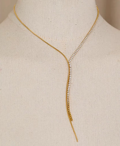 Half Tennis Snake Chain Lariat Necklace