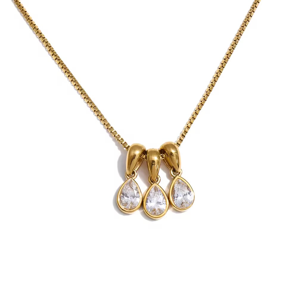 Triple Teardrop Stone Cluster Necklace