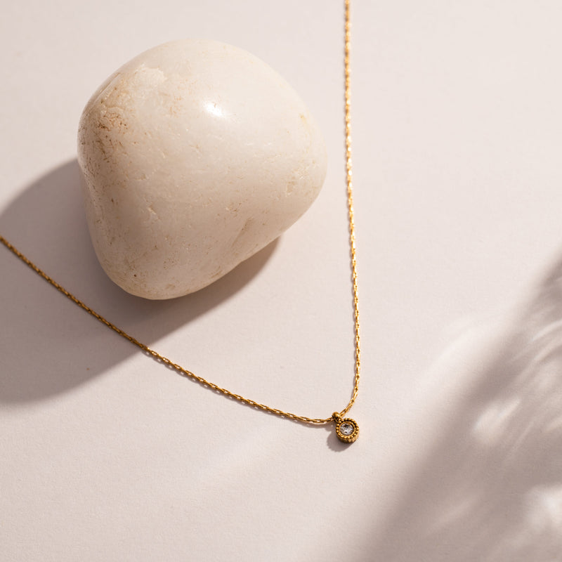 Tiny Round Stone Pendant Necklace