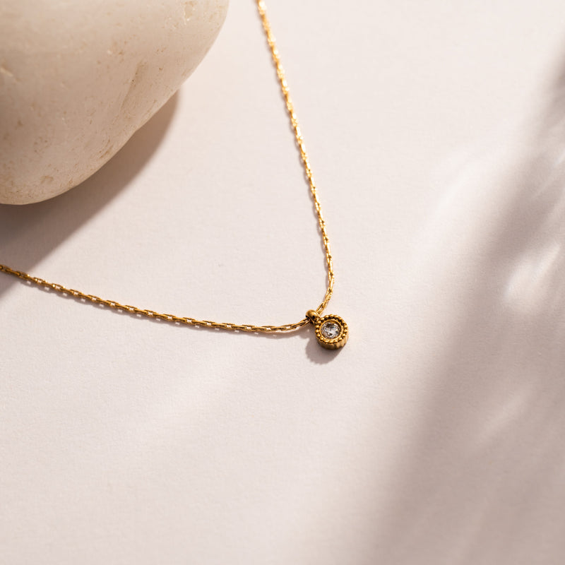 Tiny Round Stone Pendant Necklace