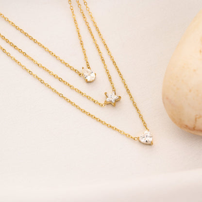 3 Layer Crystal Solitaire Necklace